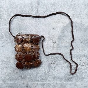 Wooden Circle Brown Small Crossbody Purse Bag